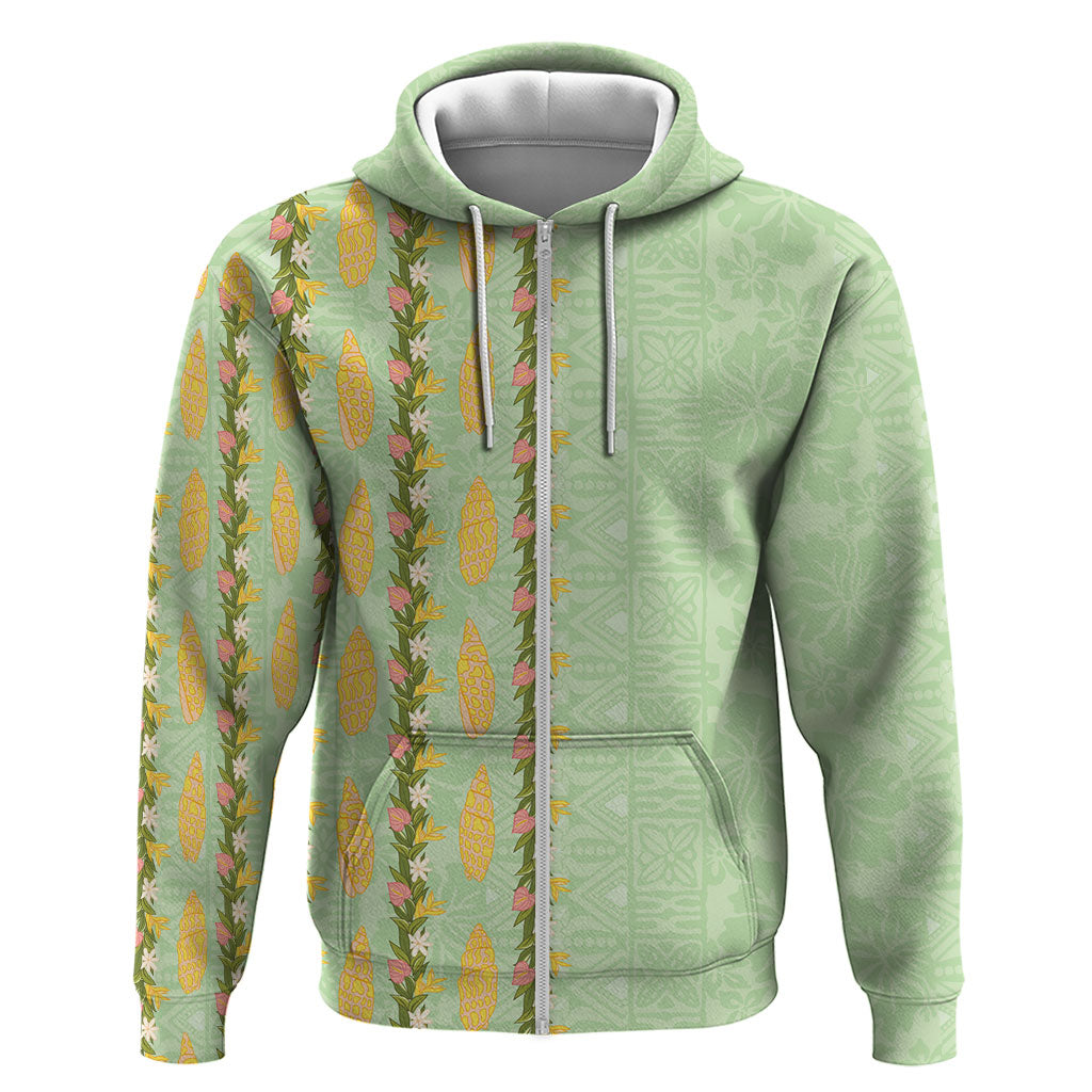 Hawaii Shell Tiare Anthurium Heliconia Lei Hoodie With Tapa Pattern Baby Green