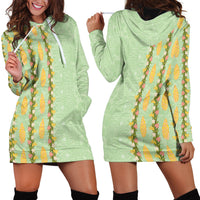 Hawaii Shell Tiare Anthurium Heliconia Lei Hoodie Dress With Tapa Pattern Baby Green