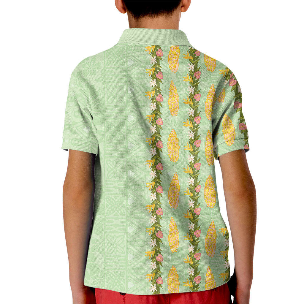 Hawaii Shell Tiare Anthurium Heliconia Lei Kid Polo Shirt With Tapa Pattern Baby Green