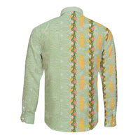 Hawaii Shell Tiare Anthurium Heliconia Lei Long Sleeve Button Shirt With Tapa Pattern Baby Green