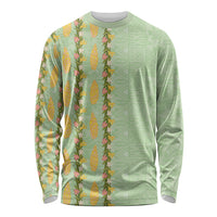 Hawaii Shell Tiare Anthurium Heliconia Lei Long Sleeve Shirt With Tapa Pattern Baby Green