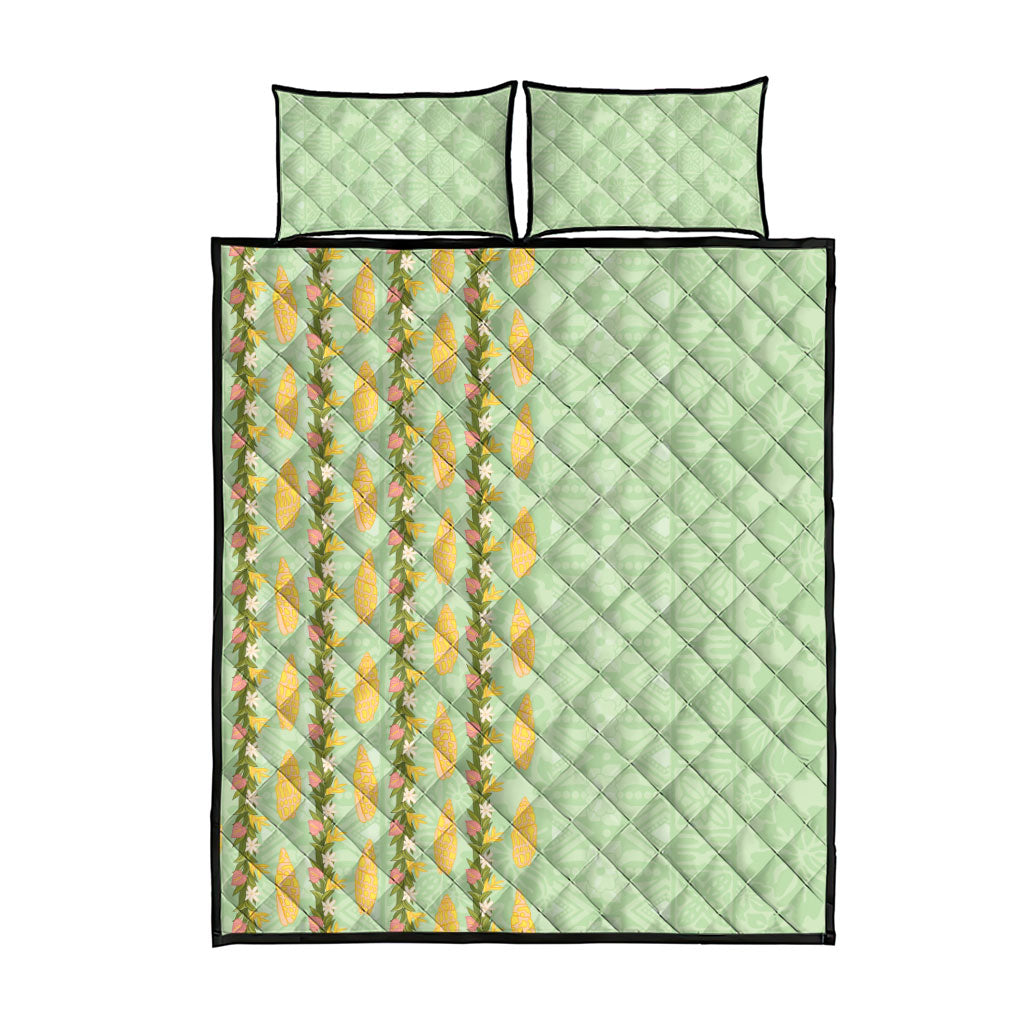 Hawaii Shell Tiare Anthurium Heliconia Lei Quilt Bed Set With Tapa Pattern Baby Green