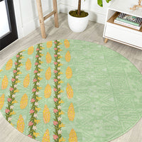 Hawaii Shell Tiare Anthurium Heliconia Lei Round Carpet With Tapa Pattern Baby Green