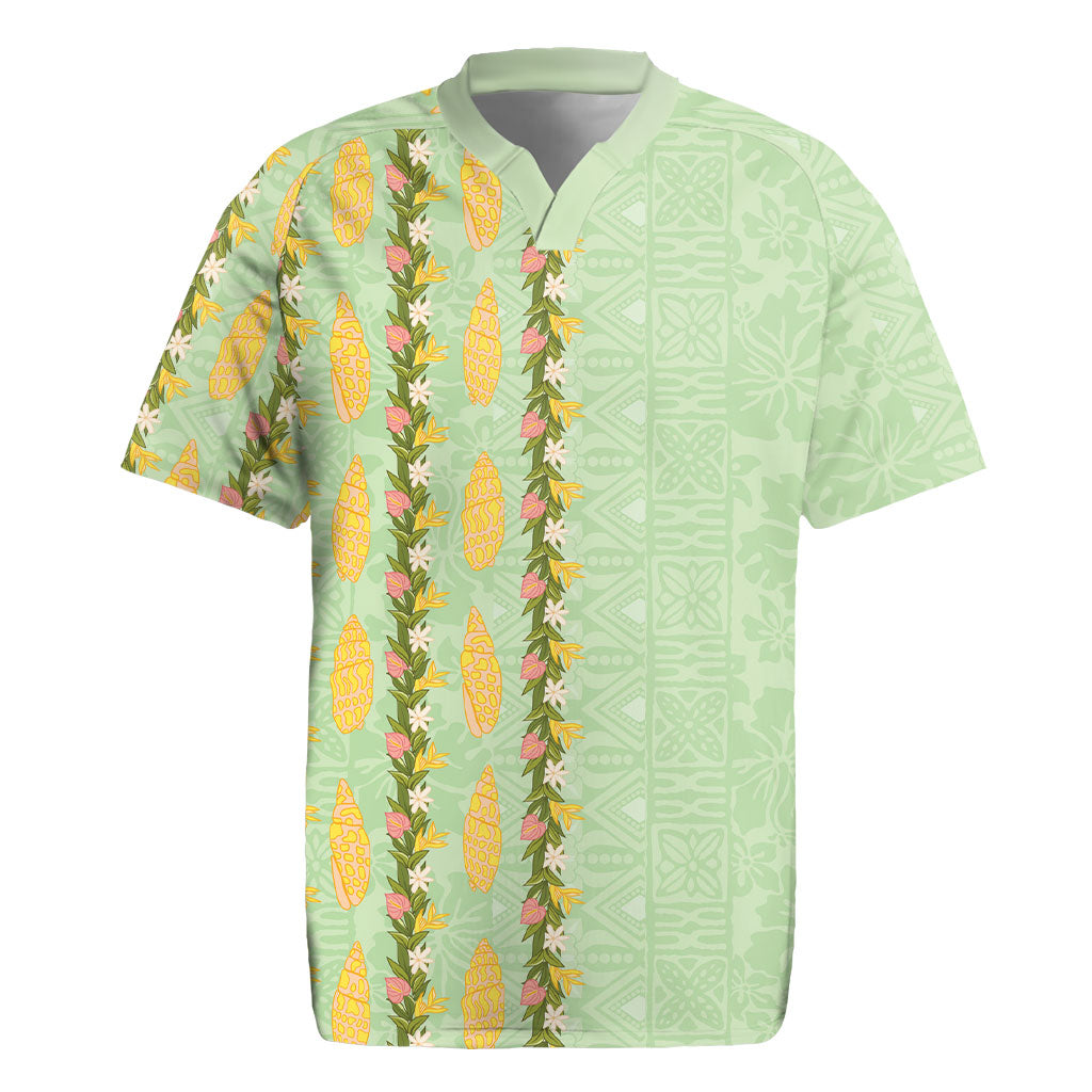 Hawaii Shell Tiare Anthurium Heliconia Lei Rugby Jersey With Tapa Pattern Baby Green
