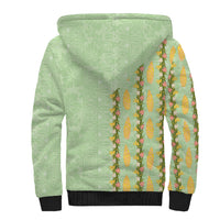 Hawaii Shell Tiare Anthurium Heliconia Lei Sherpa Hoodie With Tapa Pattern Baby Green