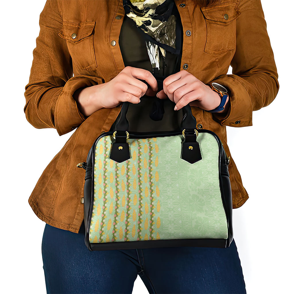 Hawaii Shell Tiare Anthurium Heliconia Lei Shoulder Handbag With Tapa Pattern Baby Green