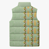 Hawaii Shell Tiare Anthurium Heliconia Lei Sleeveless Puffer Jacket With Tapa Pattern Baby Green