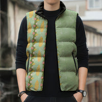 Hawaii Shell Tiare Anthurium Heliconia Lei Sleeveless Puffer Jacket With Tapa Pattern Baby Green