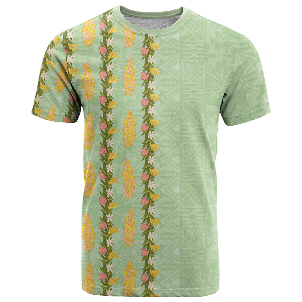 Hawaii Shell Tiare Anthurium Heliconia Lei T Shirt With Tapa Pattern Baby Green