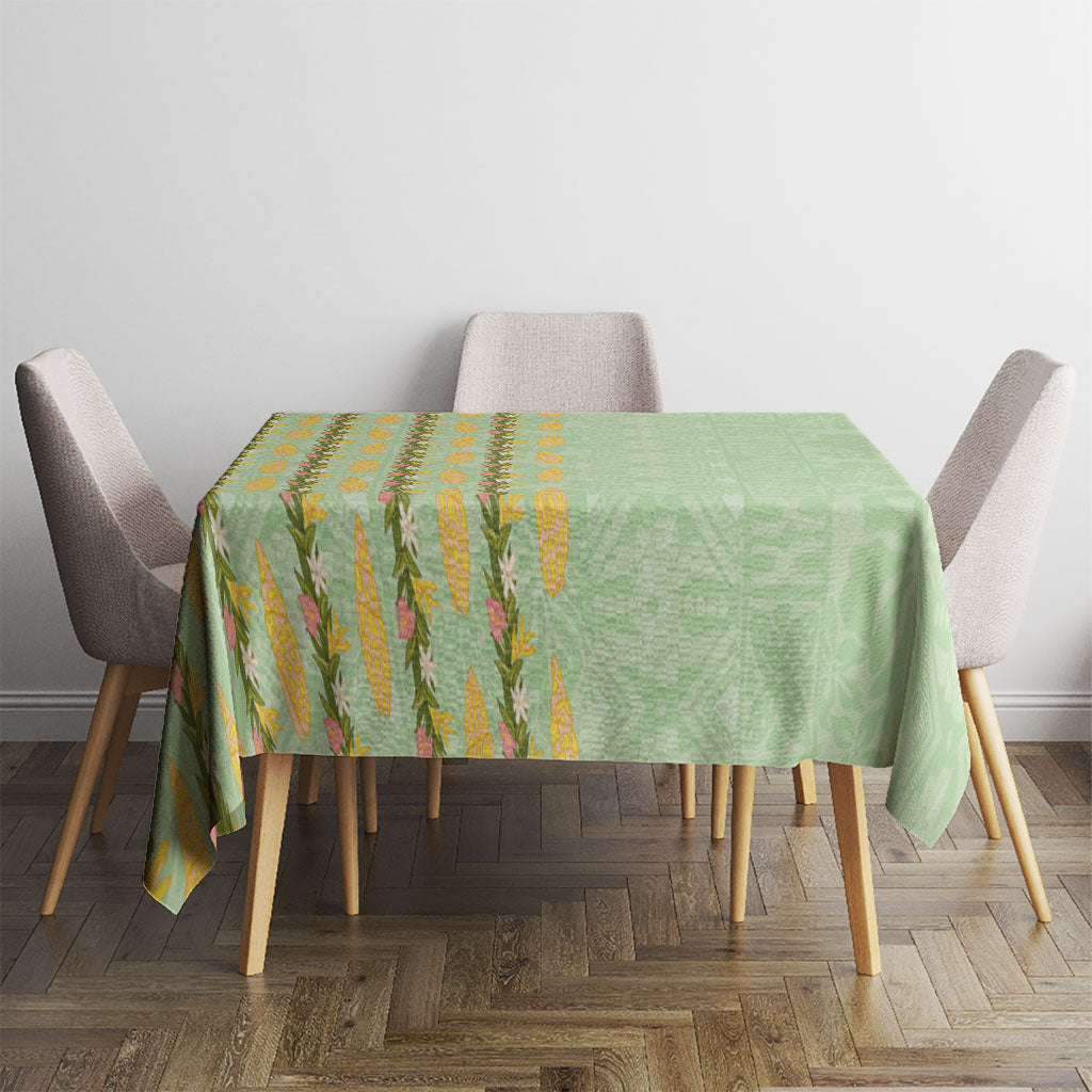 Hawaii Shell Tiare Anthurium Heliconia Lei Tablecloth With Tapa Pattern Baby Green