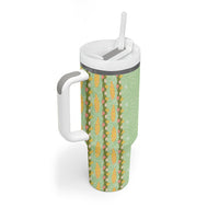 Hawaii Shell Tiare Anthurium Heliconia Lei Tumbler With Handle With Tapa Pattern Baby Green
