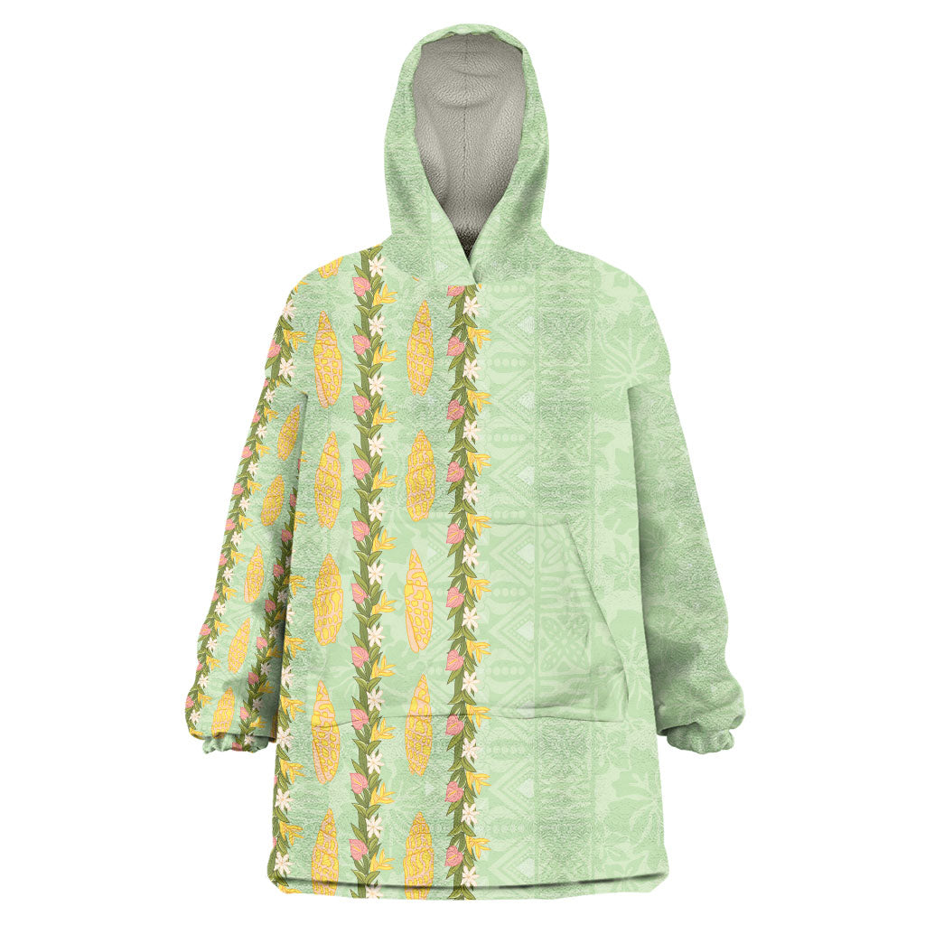 Hawaii Shell Tiare Anthurium Heliconia Lei Wearable Blanket Hoodie With Tapa Pattern Baby Green