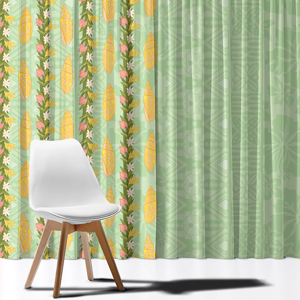 Hawaii Shell Tiare Anthurium Heliconia Lei Window Curtain With Tapa Pattern Baby Green