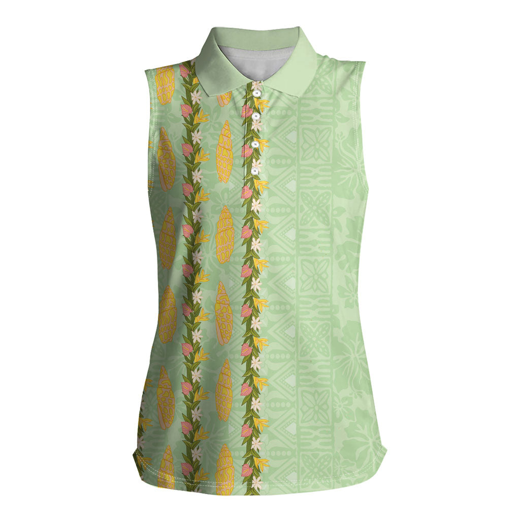 Hawaii Shell Tiare Anthurium Heliconia Lei Women Sleeveless Polo Shirt With Tapa Pattern Baby Green