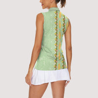 Hawaii Shell Tiare Anthurium Heliconia Lei Women Sleeveless Polo Shirt With Tapa Pattern Baby Green