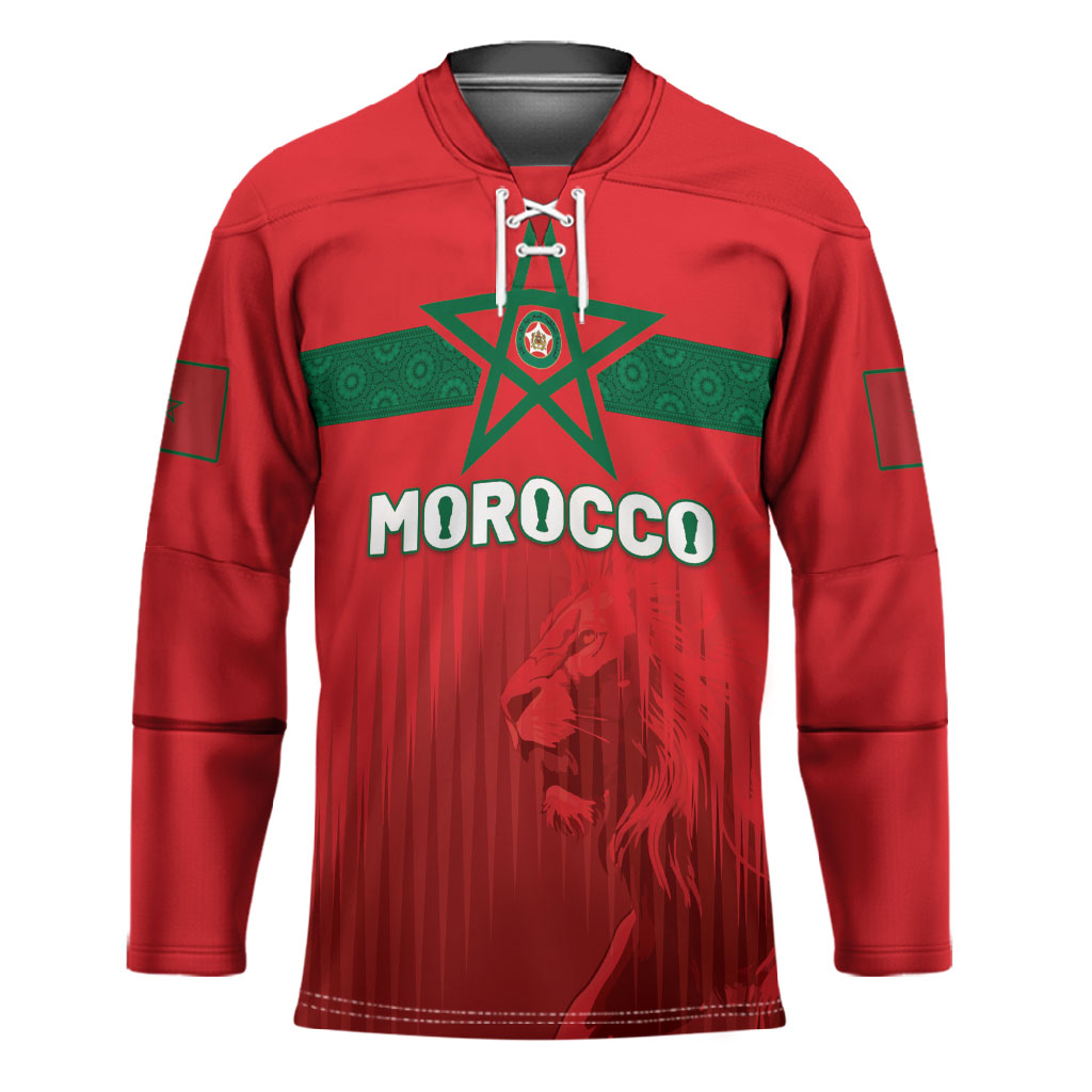 Custom Morocco Football 2026 Hockey Jersey Atlas Lions Breathtaking Victory Red Version