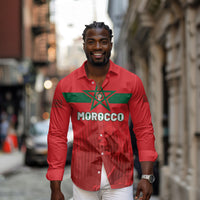 Custom Morocco Football 2026 Long Sleeve Button Shirt Atlas Lions Breathtaking Victory Red Version