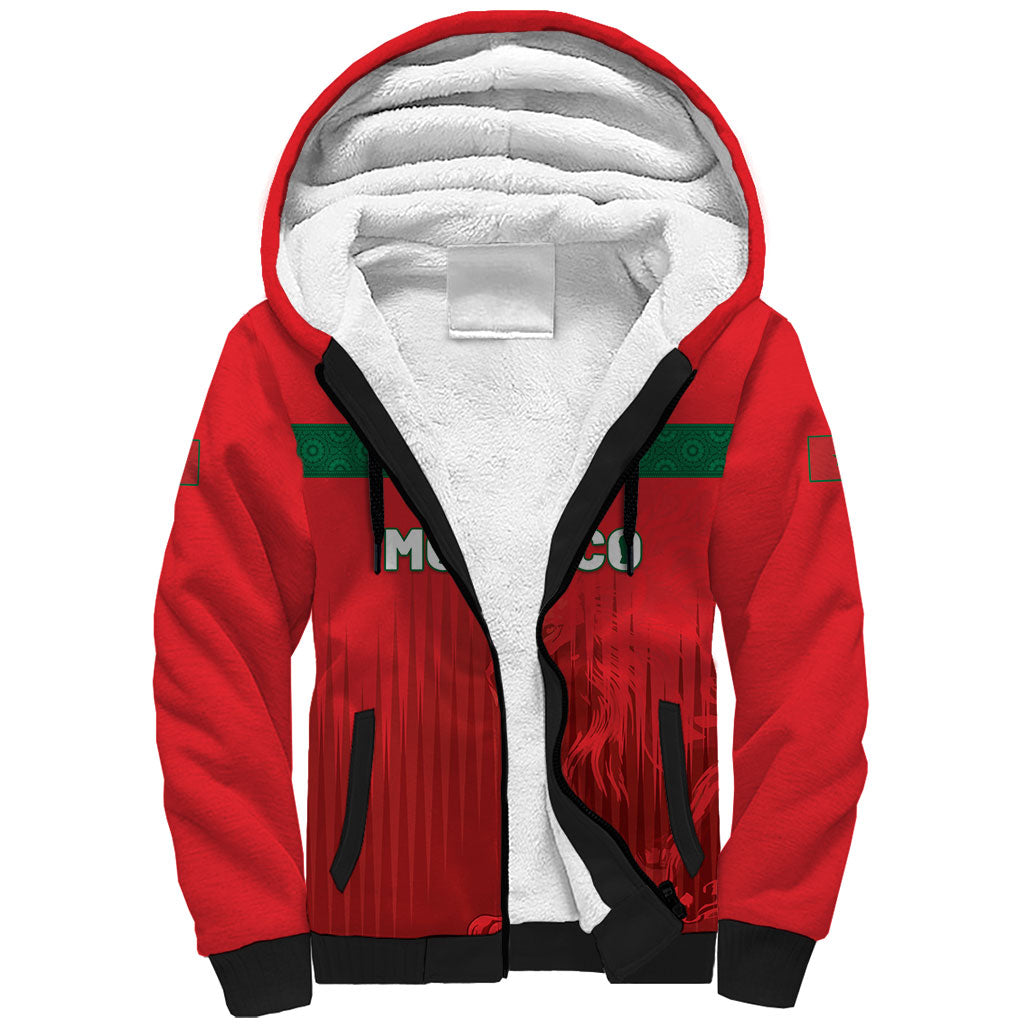 Custom Morocco Football 2026 Sherpa Hoodie Atlas Lions Breathtaking Victory Red Version