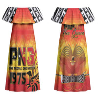Papua New Guinea Independence Day Couples Matching Off Shoulder Maxi Dress and Long Sleeve Button Shirt One People One Nation One PNG LT05 - Polynesian Pride