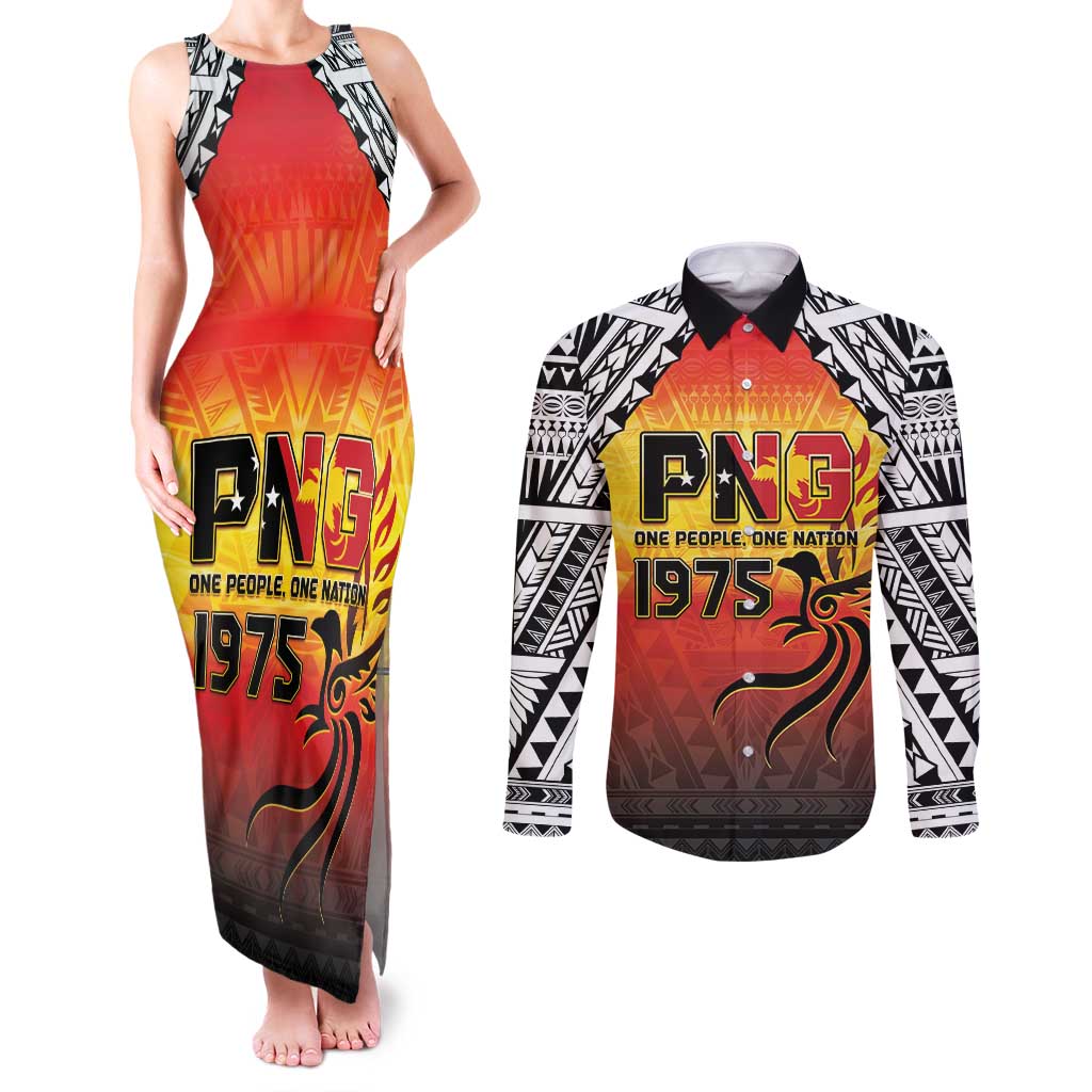 Papua New Guinea 49th Independence Day Couples Matching Tank Maxi Dress and Long Sleeve Button Shirt One People One Nation One PNG