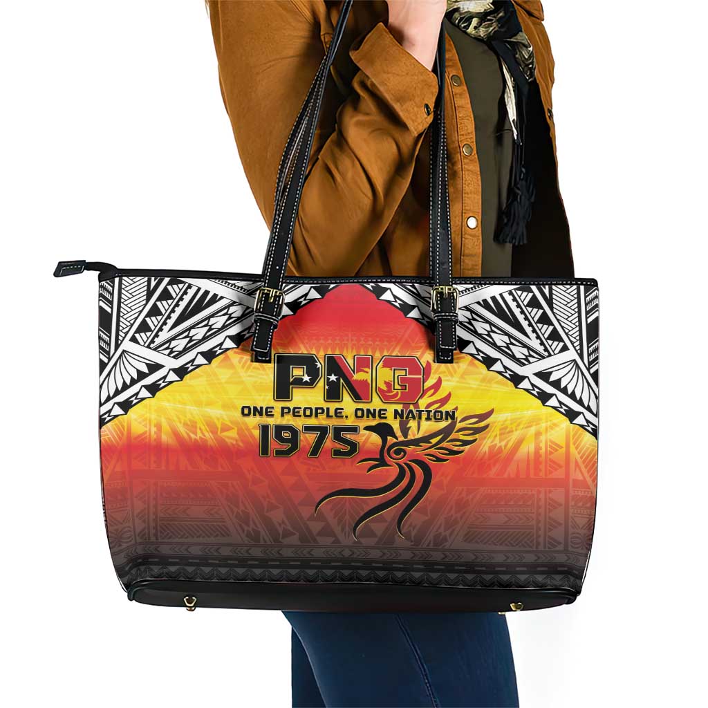 Papua New Guinea 49th Independence Day Leather Tote Bag One People One Nation One PNG