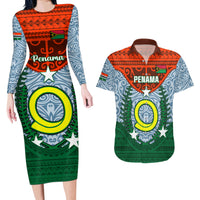 Vanuatu Penama Province Couples Matching Long Sleeve Bodycon Dress and Hawaiian Shirt Vanuatuan Coat Of Arms Polynesian Pattern LT05 Green - Polynesian Pride