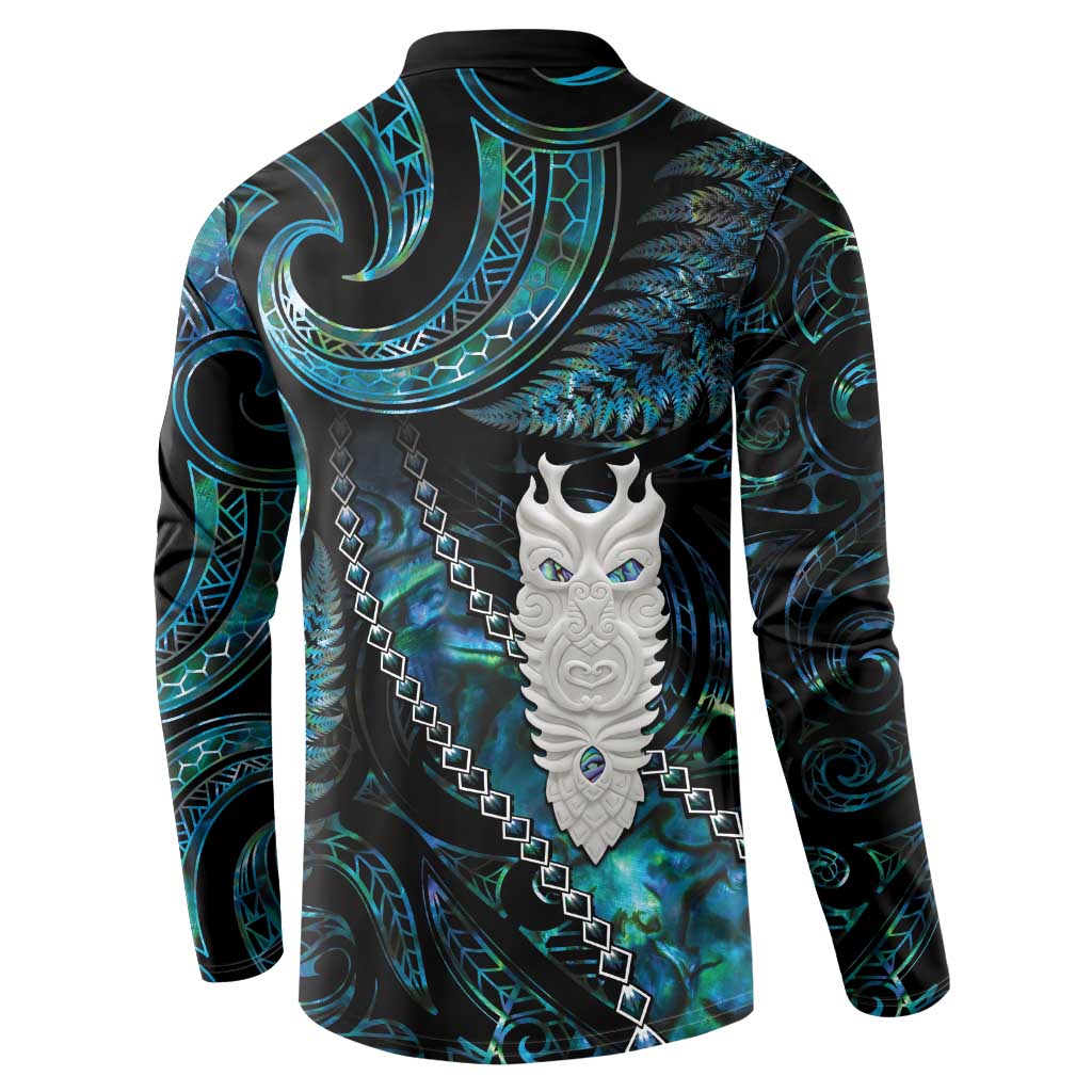 New Zealand Aotearoa Button Sweatshirt Maori Tane Te Waiora Paua Shell Glitter Turquoise