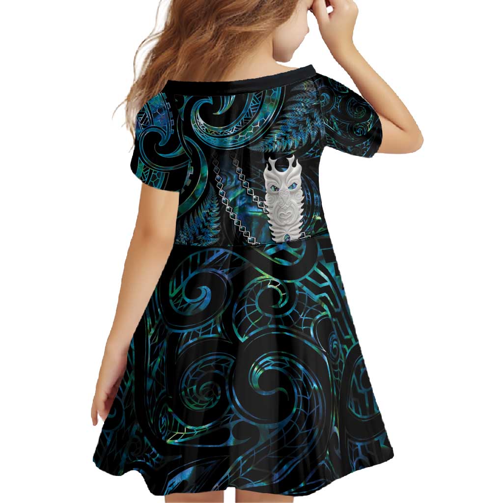 New Zealand Aotearoa Family Matching Tank Maxi Dress and Hawaiian Shirt Maori Tane Te Waiora Paua Shell Glitter Turquoise LT05 - Polynesian Pride