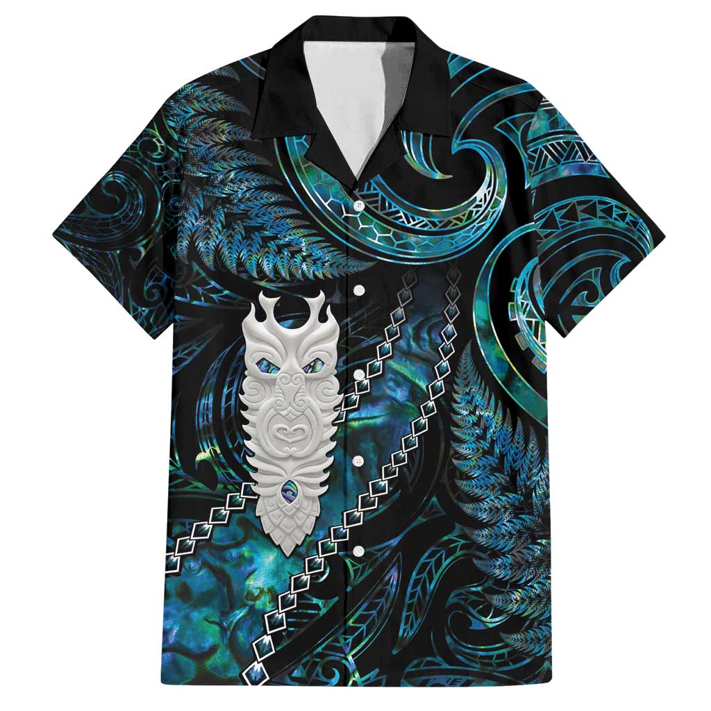 New Zealand Aotearoa Family Matching Tank Maxi Dress and Hawaiian Shirt Maori Tane Te Waiora Paua Shell Glitter Turquoise LT05 Dad's Shirt - Short Sleeve Turquoise - Polynesian Pride