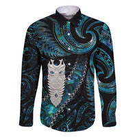 New Zealand Aotearoa Family Matching Tank Maxi Dress and Hawaiian Shirt Maori Tane Te Waiora Paua Shell Glitter Turquoise LT05 Dad's Shirt - Long Sleeve Turquoise - Polynesian Pride