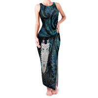 New Zealand Aotearoa Family Matching Tank Maxi Dress and Hawaiian Shirt Maori Tane Te Waiora Paua Shell Glitter Turquoise LT05 Mom's Dress Turquoise - Polynesian Pride