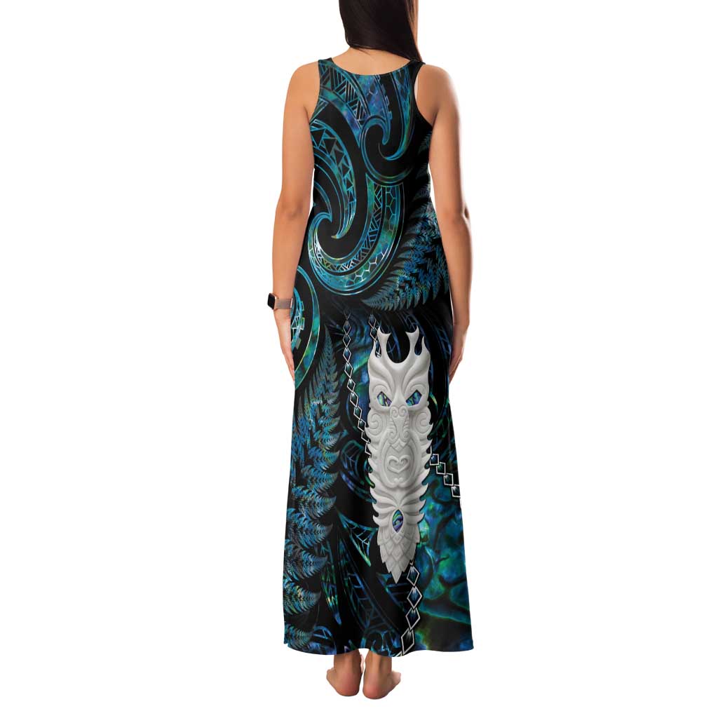 New Zealand Aotearoa Family Matching Tank Maxi Dress and Hawaiian Shirt Maori Tane Te Waiora Paua Shell Glitter Turquoise LT05 - Polynesian Pride