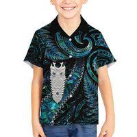 New Zealand Aotearoa Family Matching Tank Maxi Dress and Hawaiian Shirt Maori Tane Te Waiora Paua Shell Glitter Turquoise LT05 Son's Shirt Turquoise - Polynesian Pride