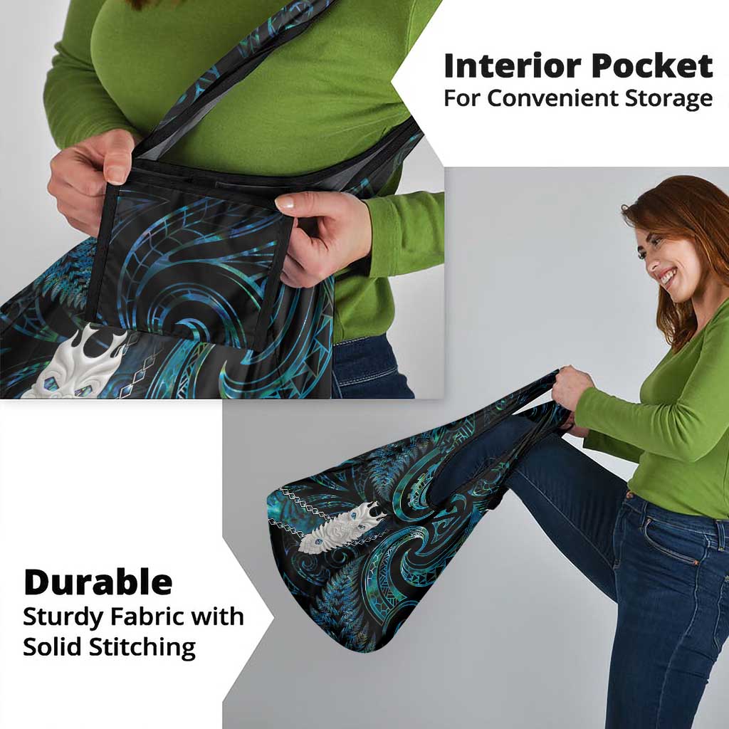 New Zealand Aotearoa Grocery Bag Maori Tane Te Waiora Paua Shell Glitter Turquoise