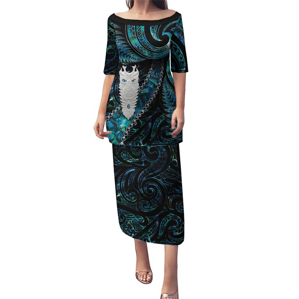 New Zealand Aotearoa Puletasi Maori Tane Te Waiora Paua Shell Glitter Turquoise