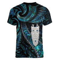New Zealand Aotearoa Women V-Neck T-Shirt Maori Tane Te Waiora Paua Shell Glitter Turquoise LT05 - Polynesian Pride