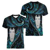 New Zealand Aotearoa Women V-Neck T-Shirt Maori Tane Te Waiora Paua Shell Glitter Turquoise LT05 - Polynesian Pride