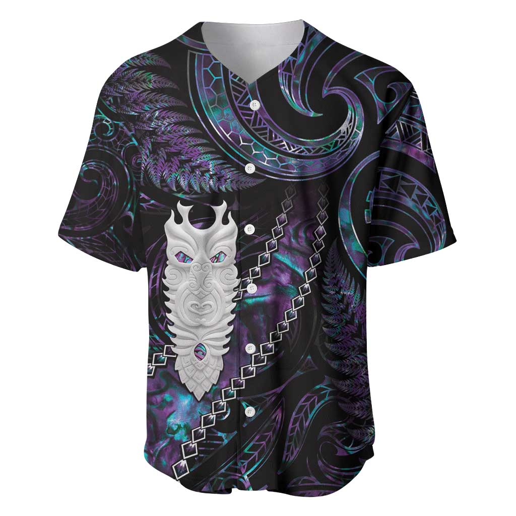 New Zealand Aotearoa Baseball Jersey Maori Tane Te Waiora Paua Shell Glitter Purple LT05 Purple - Polynesian Pride