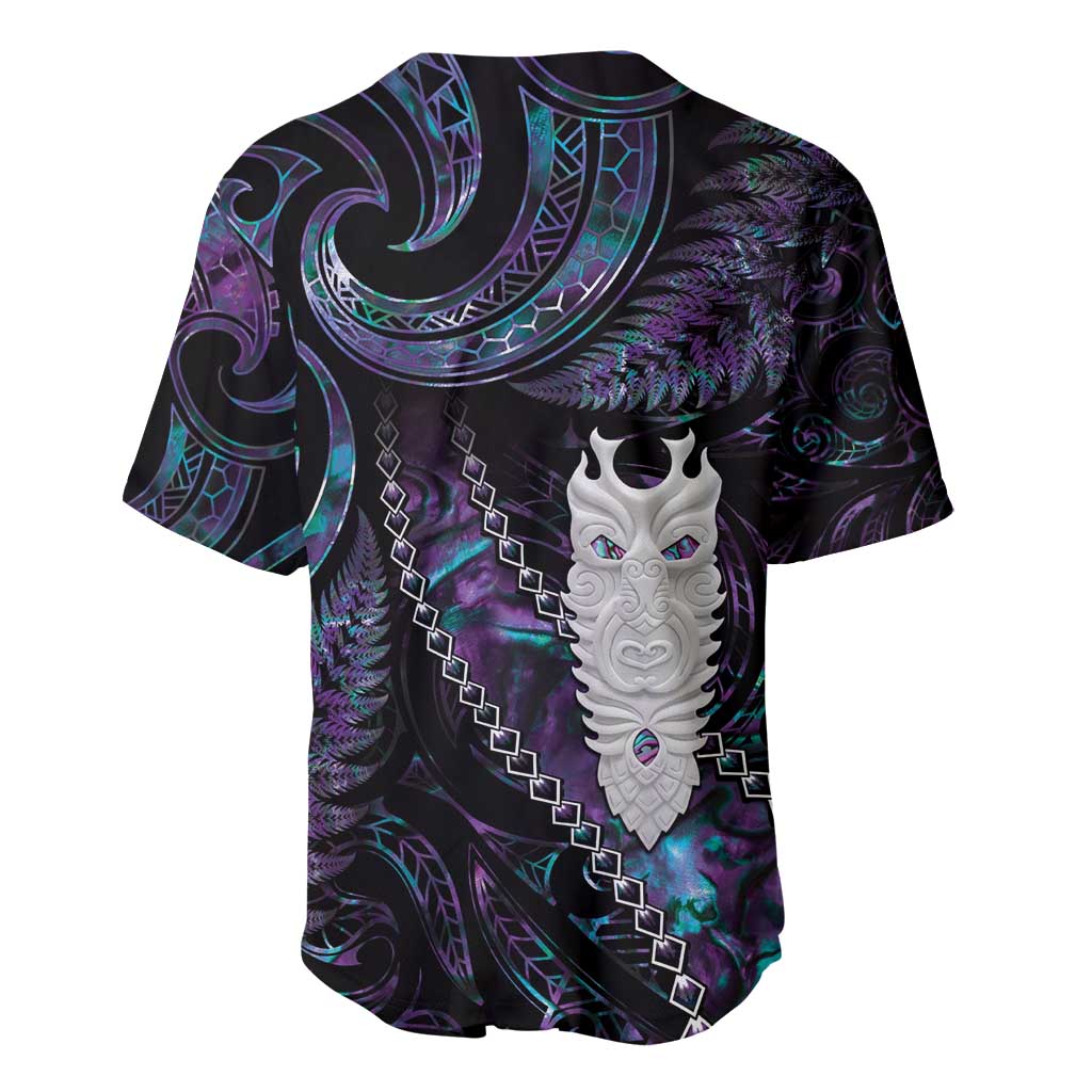 New Zealand Aotearoa Baseball Jersey Maori Tane Te Waiora Paua Shell Glitter Purple LT05 - Polynesian Pride