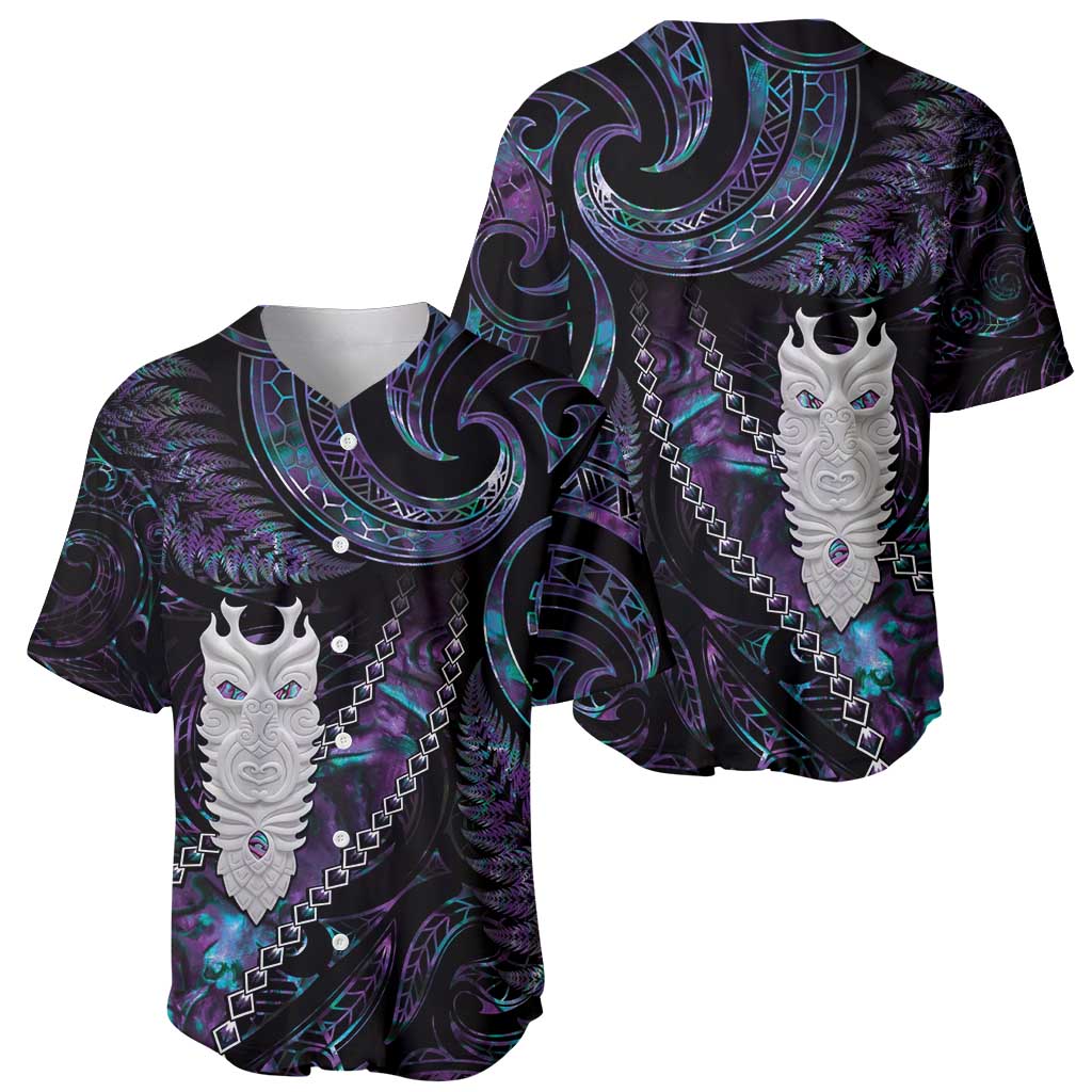 New Zealand Aotearoa Baseball Jersey Maori Tane Te Waiora Paua Shell Glitter Purple LT05 - Polynesian Pride