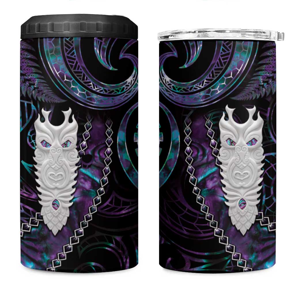 New Zealand Aotearoa 4 in 1 Can Cooler Tumbler Maori Tane Te Waiora Paua Shell Glitter Purple