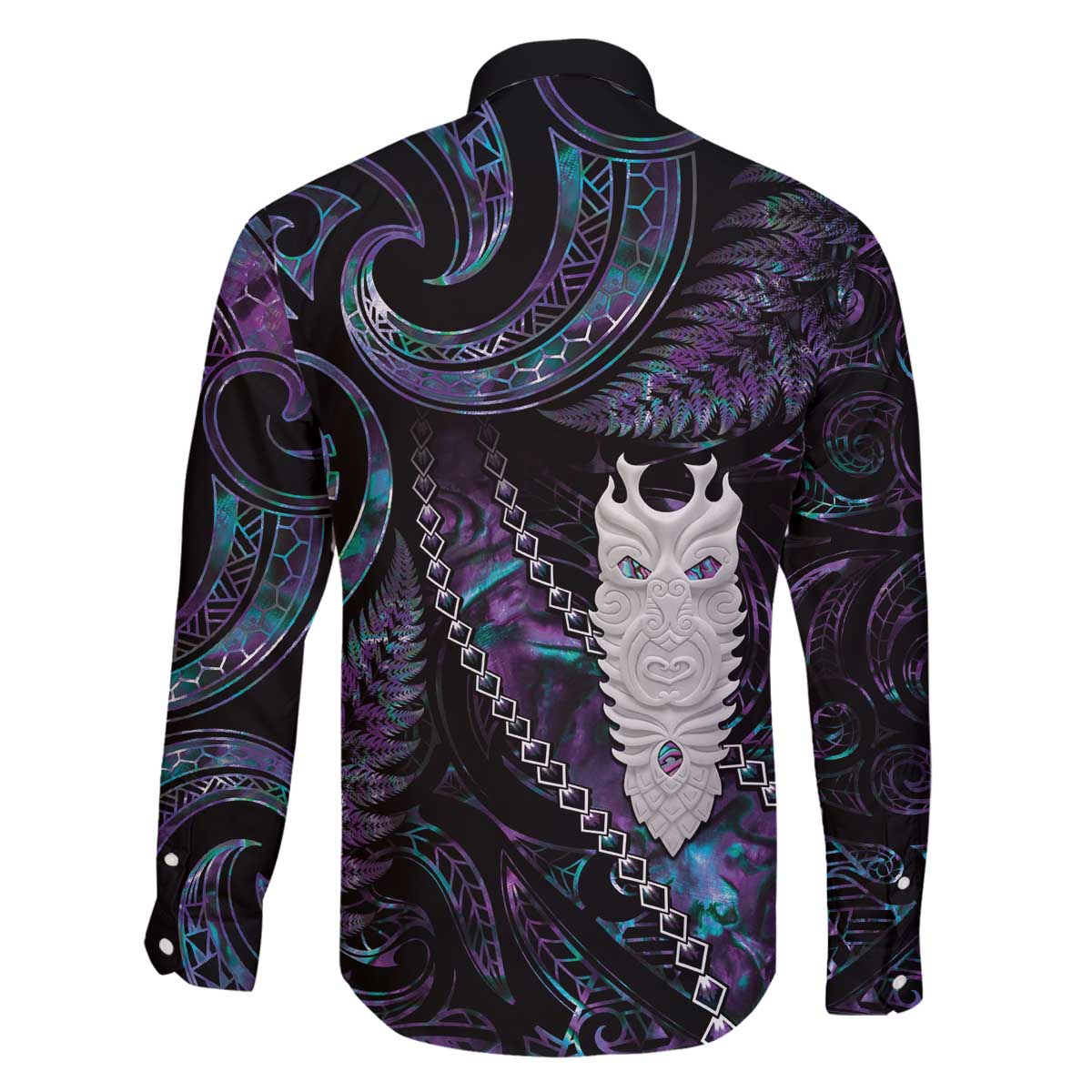 New Zealand Aotearoa Family Matching Off The Shoulder Long Sleeve Dress and Hawaiian Shirt Maori Tane Te Waiora Paua Shell Glitter Purple