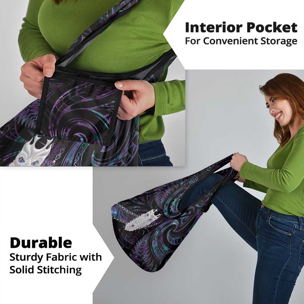 New Zealand Aotearoa Grocery Bag Maori Tane Te Waiora Paua Shell Glitter Purple