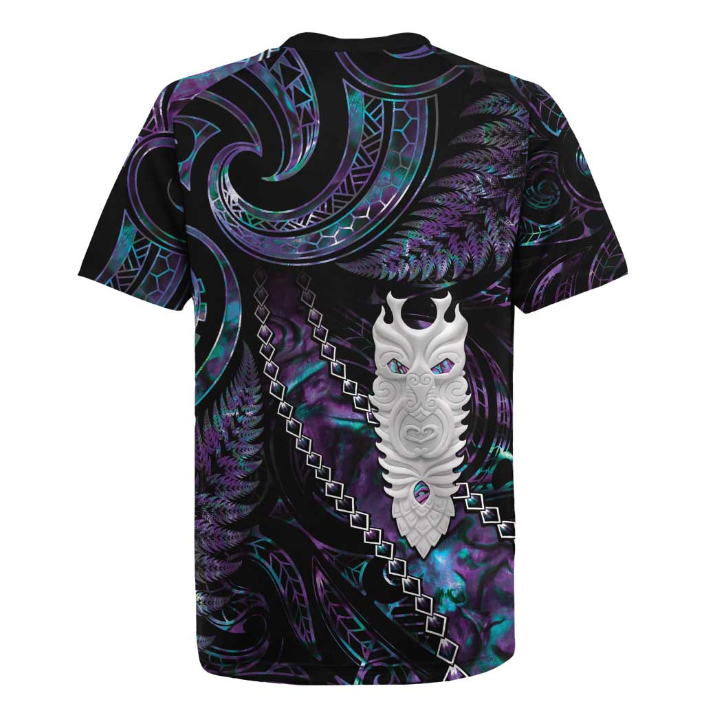 New Zealand Aotearoa Rugby Jersey Maori Tane Te Waiora Paua Shell Glitter Purple
