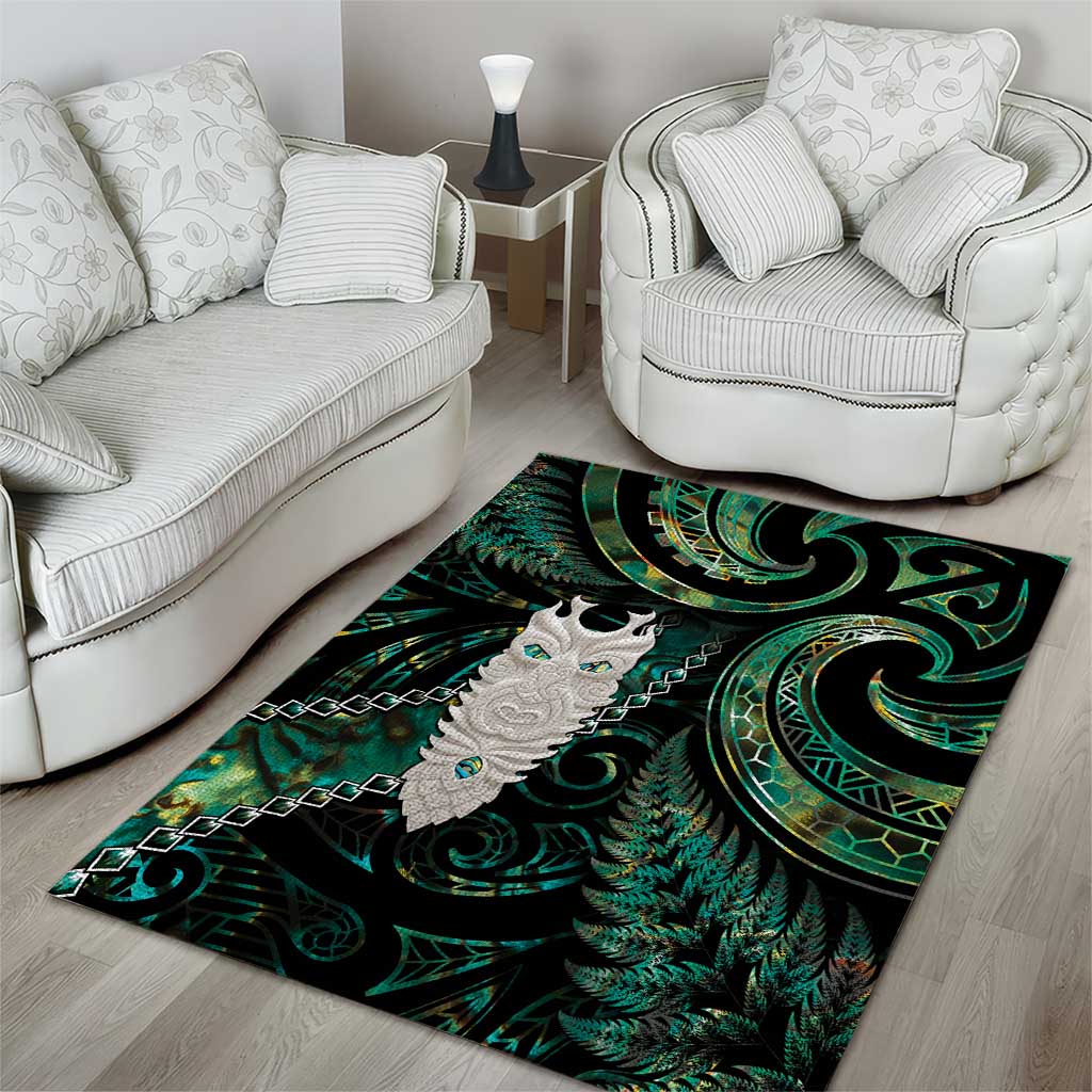 New Zealand Aotearoa Area Rug Maori Tane Te Waiora Paua Shell Glitter Green