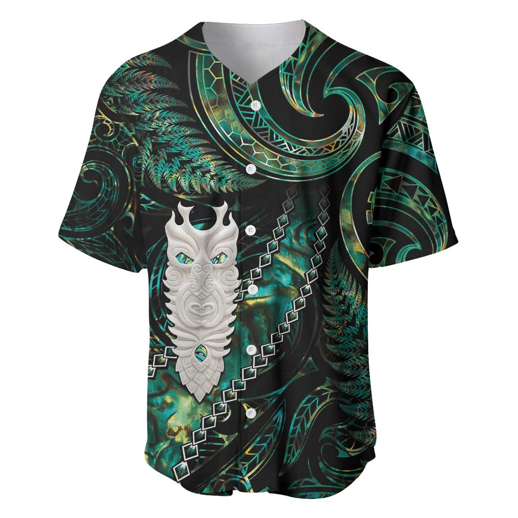 New Zealand Aotearoa Baseball Jersey Maori Tane Te Waiora Paua Shell Glitter Green LT05 Green - Polynesian Pride