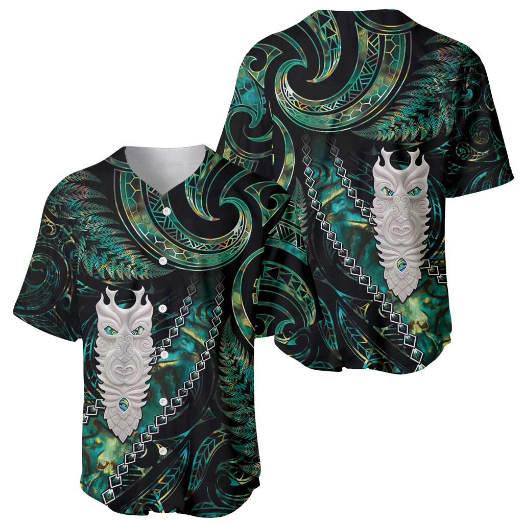 New Zealand Aotearoa Baseball Jersey Maori Tane Te Waiora Paua Shell Glitter Green LT05 - Polynesian Pride