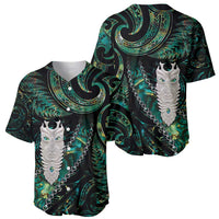 New Zealand Aotearoa Baseball Jersey Maori Tane Te Waiora Paua Shell Glitter Green LT05 - Polynesian Pride