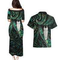 New Zealand Aotearoa Couples Matching Puletasi and Hawaiian Shirt Maori Tane Te Waiora Paua Shell Glitter Green