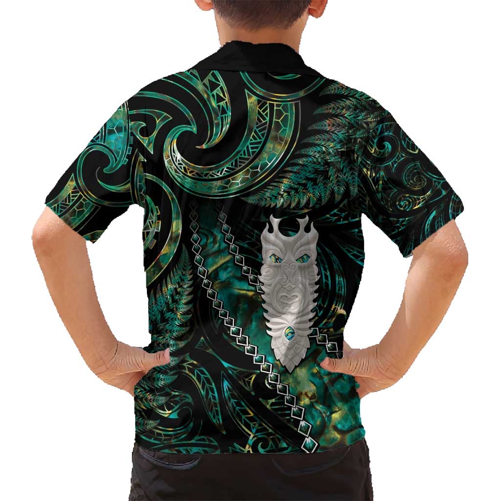 New Zealand Aotearoa Family Matching Tank Maxi Dress and Hawaiian Shirt Maori Tane Te Waiora Paua Shell Glitter Green LT05 - Polynesian Pride